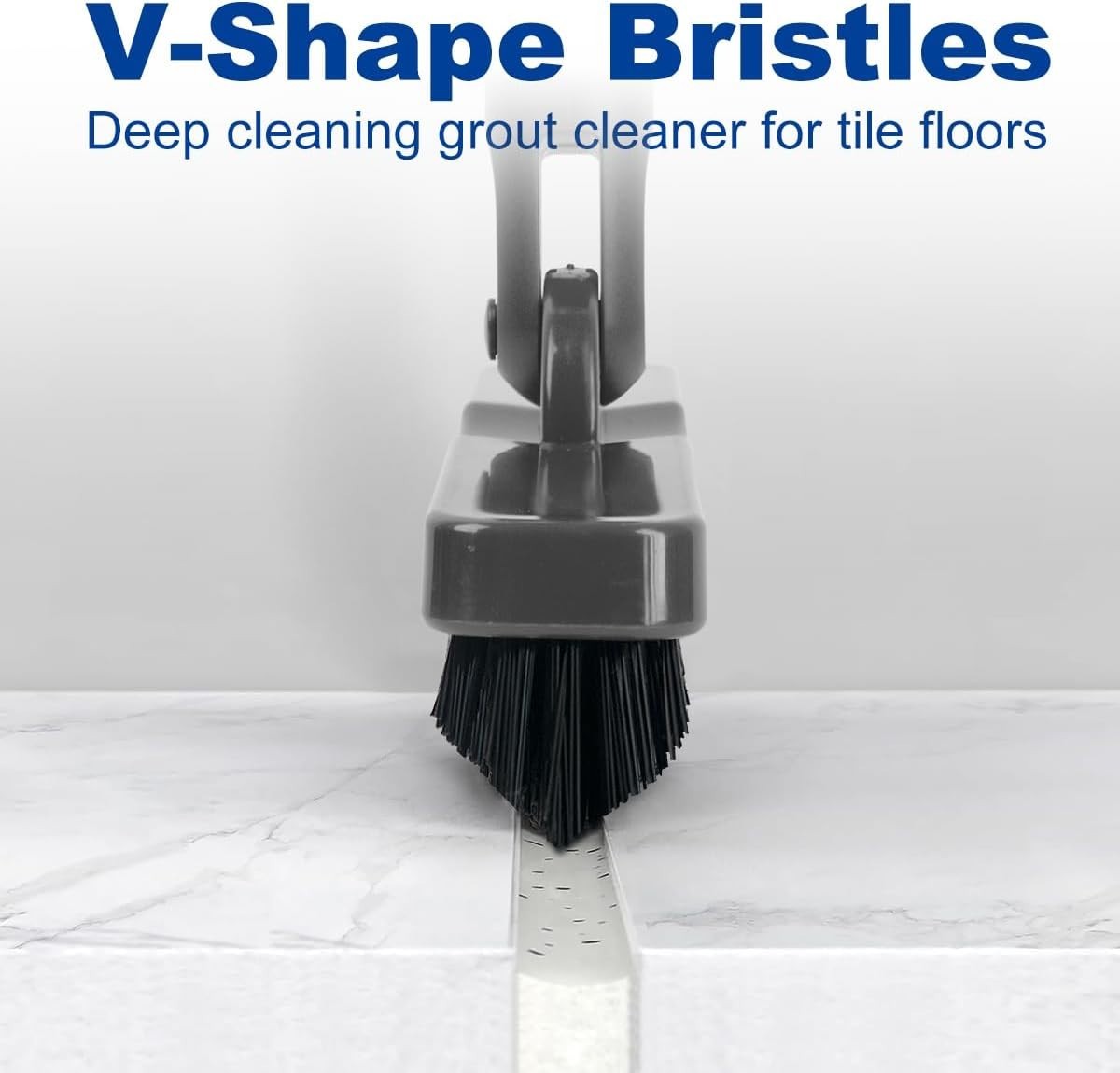 Grout Brush with Long Handle, 180°Rotation Tile Grout Cleaning Brush, Gray