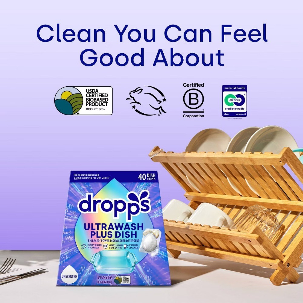 Dropps Dish UltraWash Plus Biobased Detergent Pods – Unscented – 16.93oz/40ct