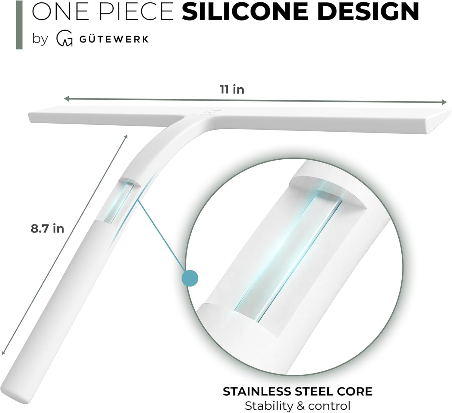 GÜTEWERK Silicone Shower Squeegee for Glass Doors & Mirrors with Stainless Steel