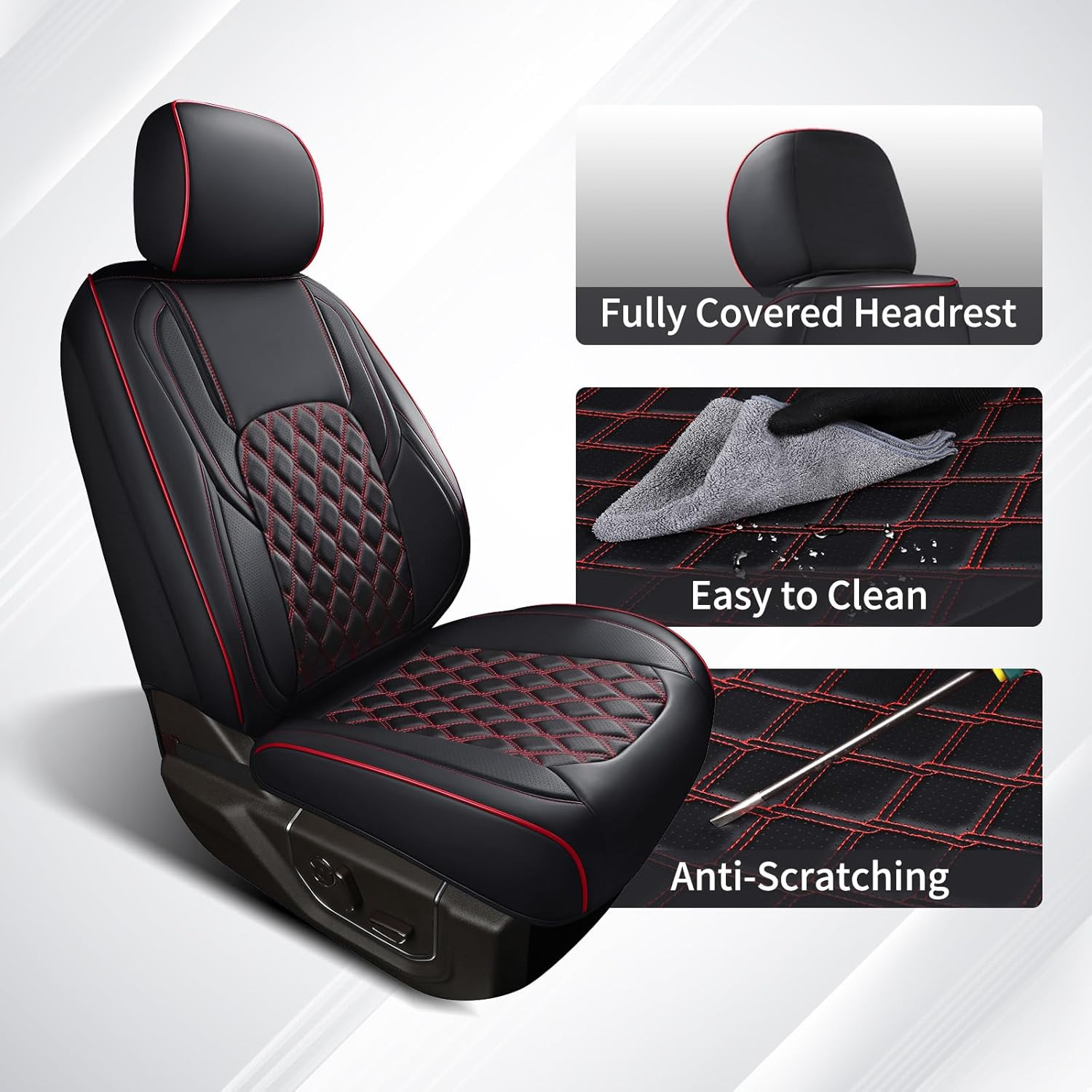 Custom Fit Black & Red Seat Covers for 2018-2025 Jeep Wrangler JL 2/4-Door