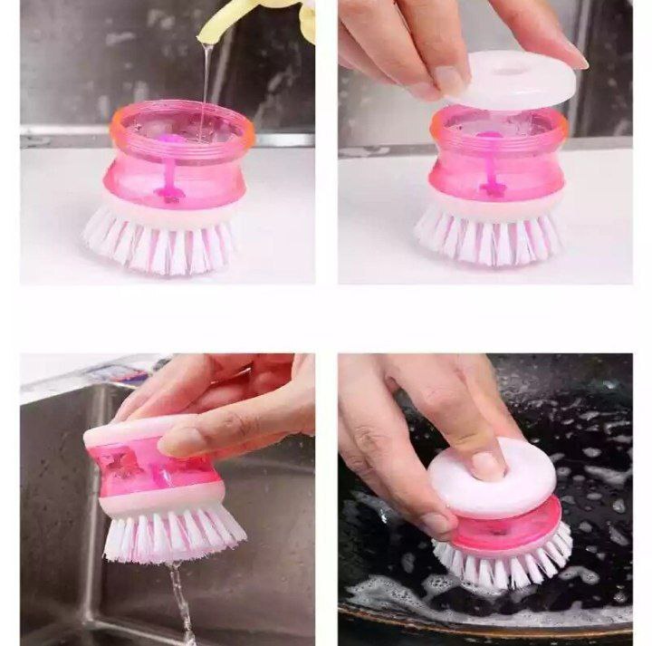 Kitchen Wash Pot Dish Brush Clean Utensils with Washing Up Liquid Soap Dispenser