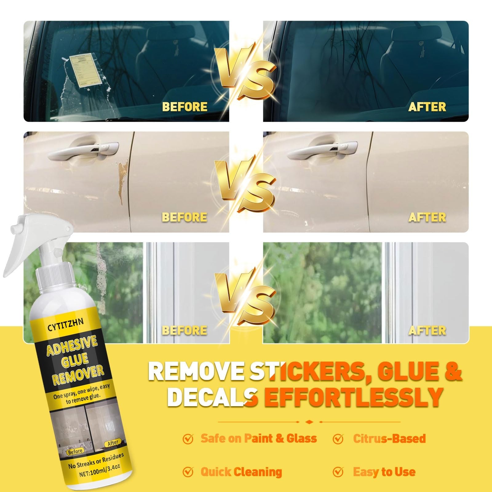 Powerful Adhesive Remover Spray – Sticker, Glue & Tape Residue Cleaner 3.4oz