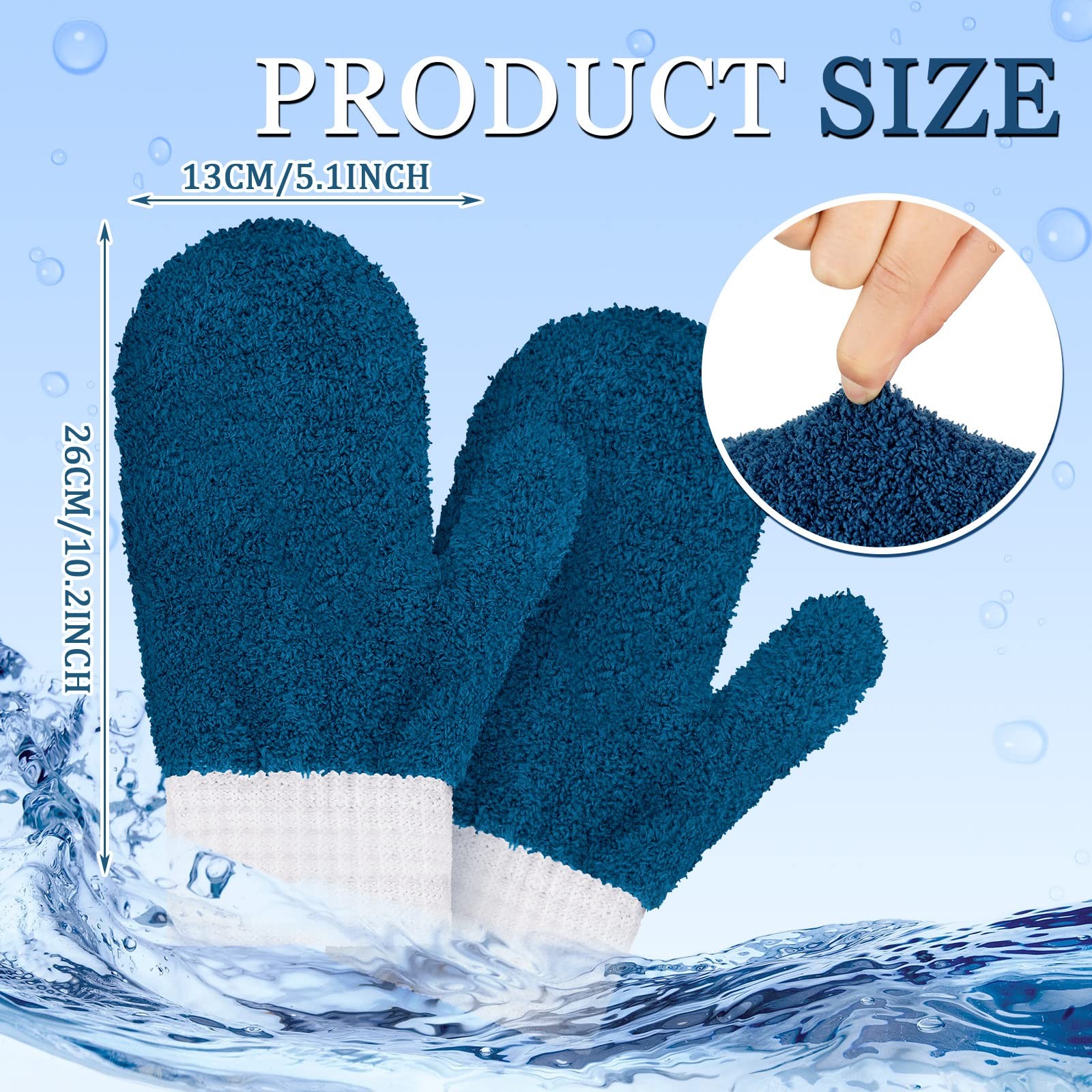 BBTO 3 Pairs Microfiber Dusting Mitt with One Size, Dark Blue, Gray, Khaki