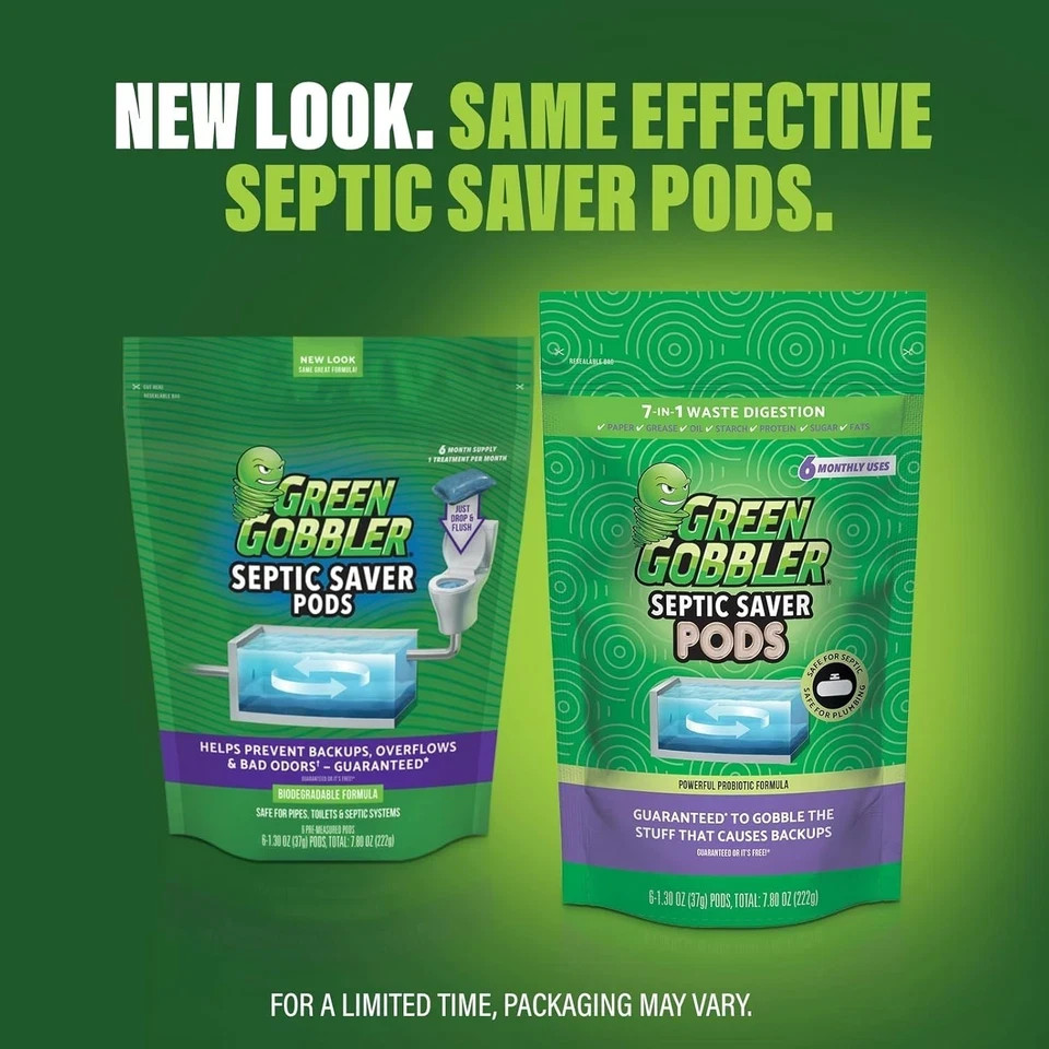 Green Gobbler Septic Tank Treatment Packets, 12 Month Supply – Natural Bacteria
