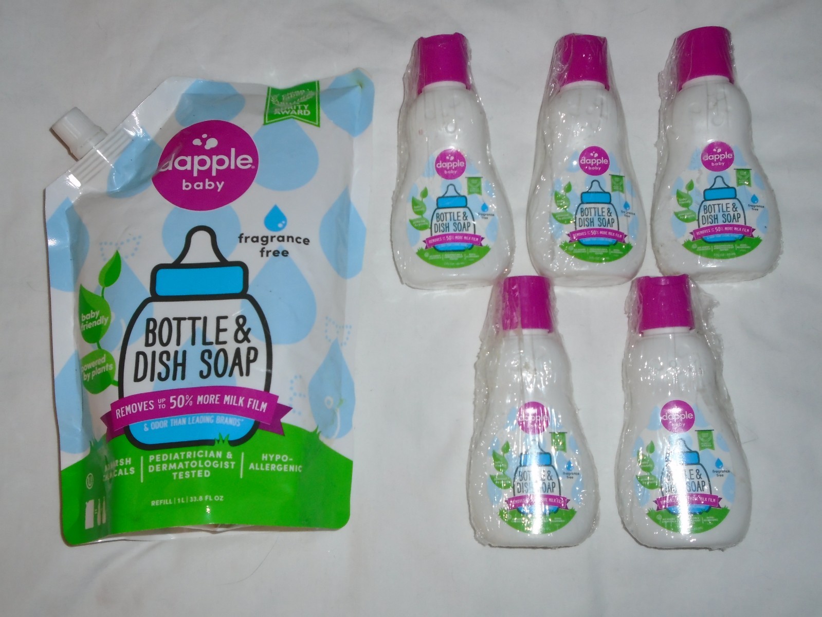 Lot of Dapple Baby Bottle & Dish Soap – 33.8 oz Bag Plus 5 Travel Size Bottles