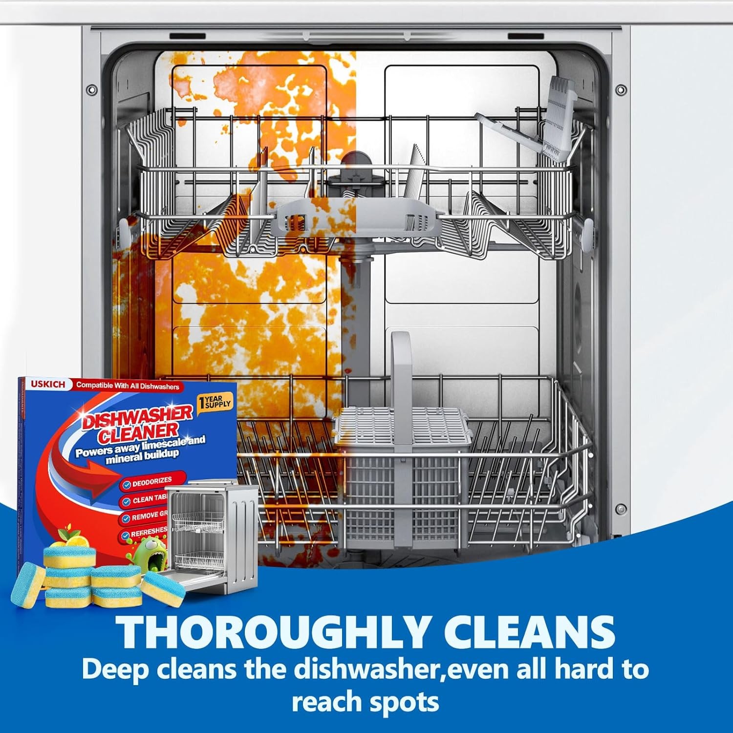Dishwasher Cleaner And Deodorizer Tablets 24 Pack, Deep Cleaning Descaler Pods