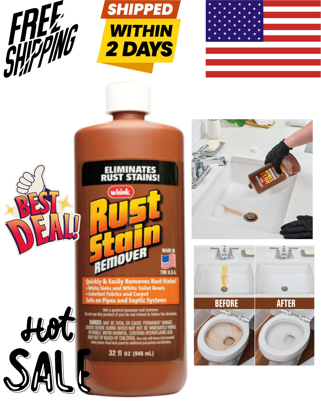 Rust-Oleum Whink Rust Stain Remover | Heavy-Duty Iron Stain Remover for White To
