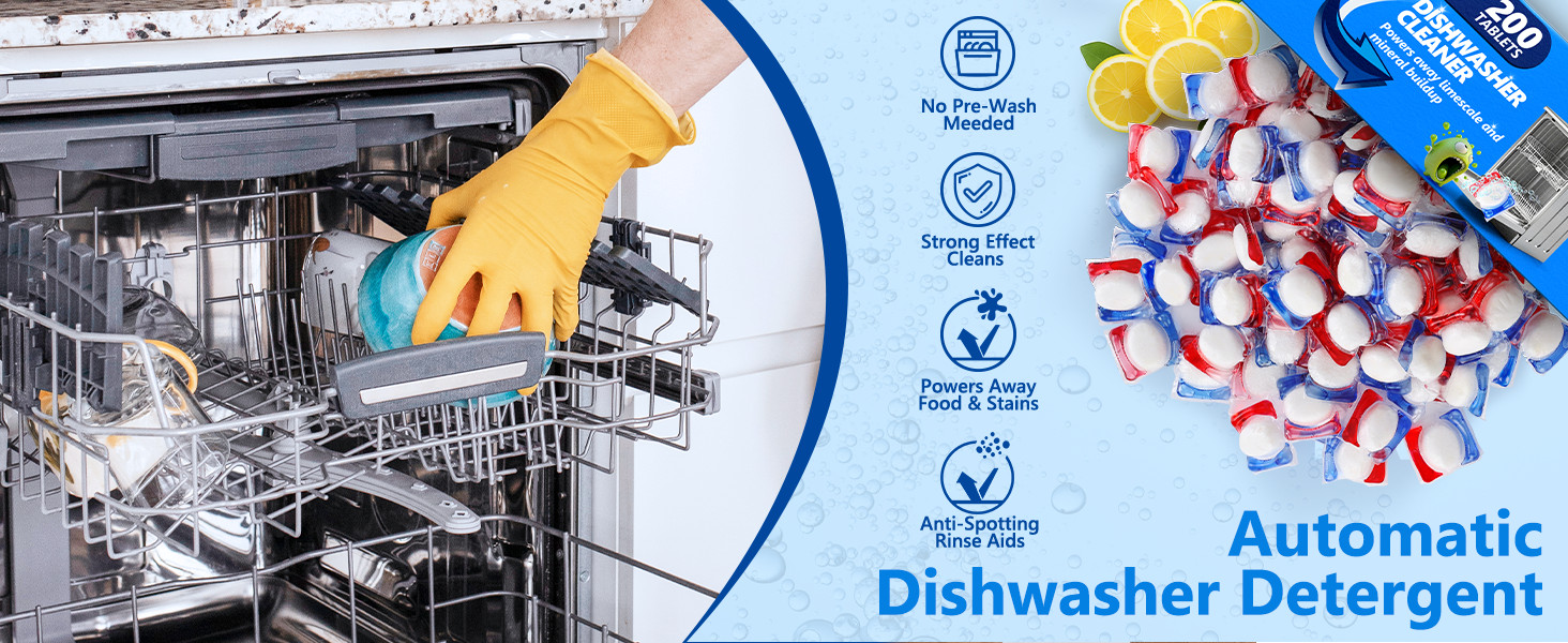 32 Count Dishwasher Pods, No Pre-Rinse Dishwasher Detergent Soap On Stain and