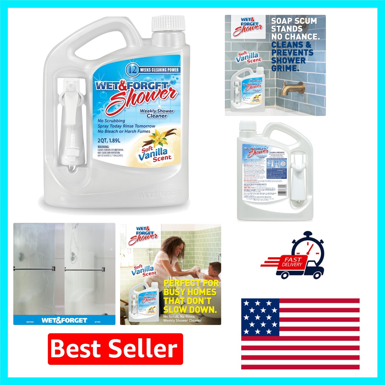 All-Surface Shower Cleaner – 64 Oz, Bleach-Free, Vanilla Fresh & Easy on Grime