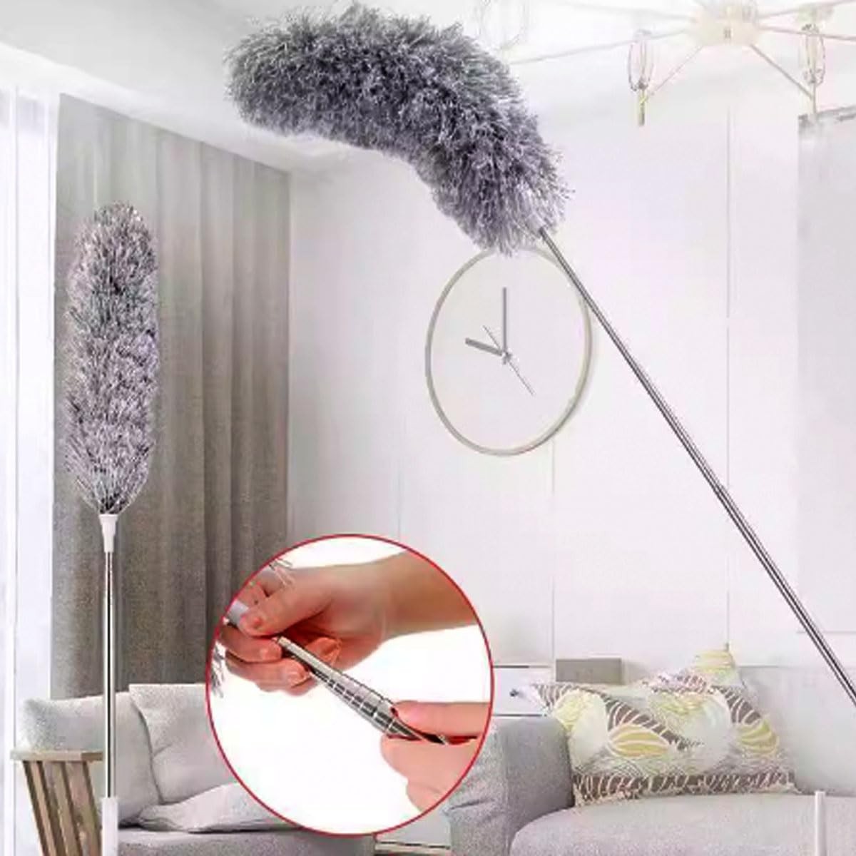 Microfiber Feather Duster Kit with 100” Extension Pole 6 PCS Reusable Bendabl…