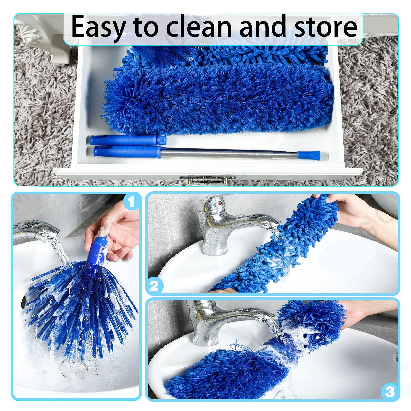 Duster, Microfiber Dusters with 2 Handle Sets, Durable 15-100 Inches Long Tel…