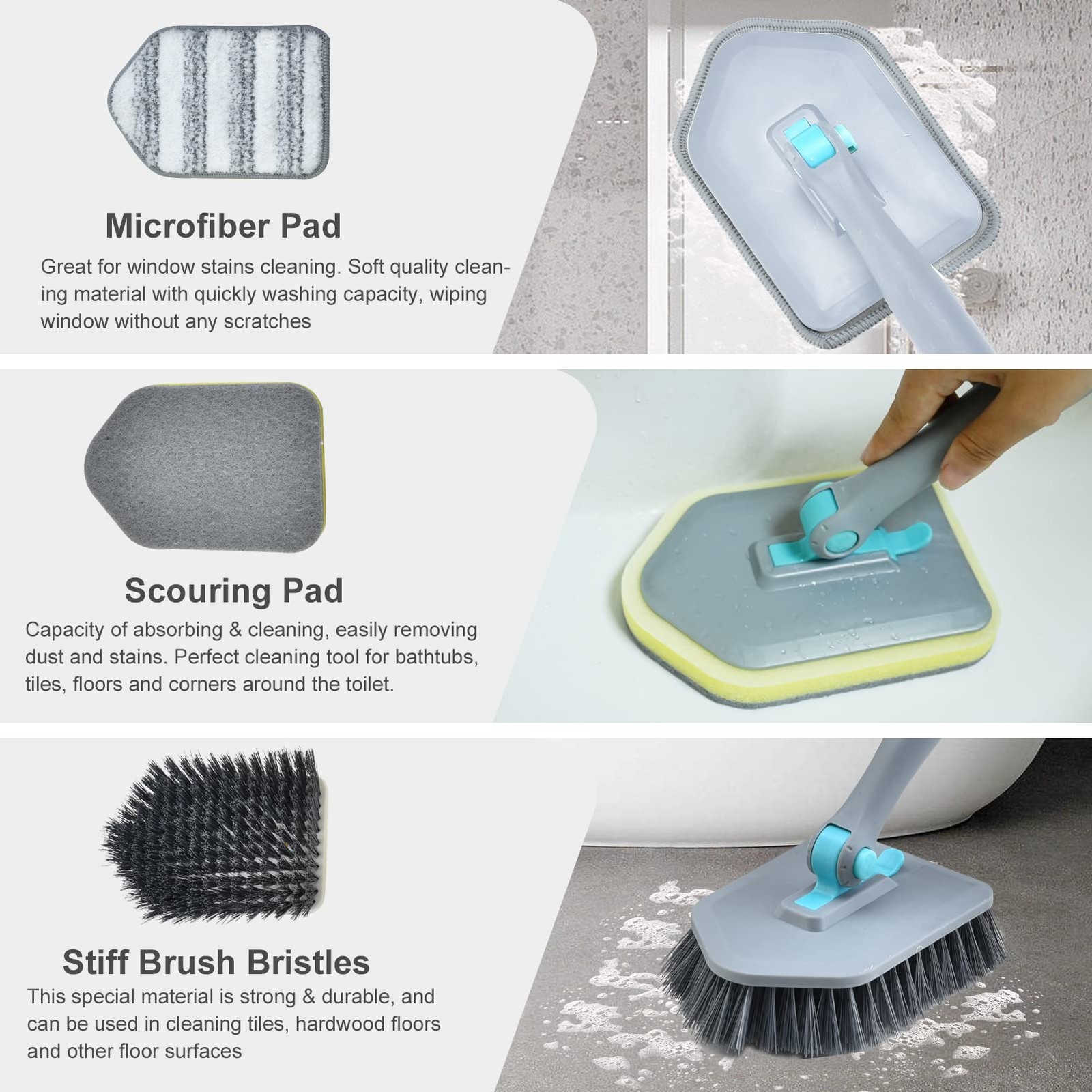 Shower Cleaning Brush With Long Handle 3 In 1 Tub And Tile Scrubber Brush With 5