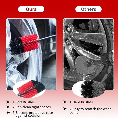 Soft Drill Wheel Cleaner Brush, Drill Brush for Car Wheel, No ScratchesBlack+red