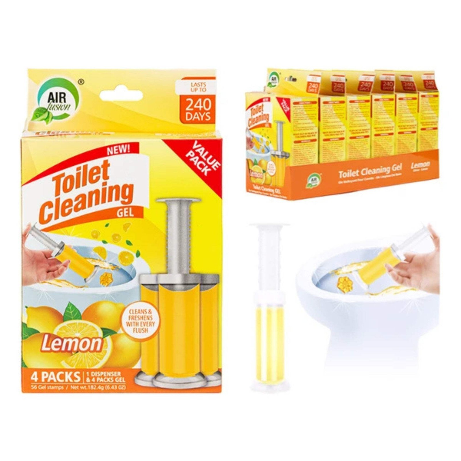 Air Fusion Lemon Scent Toilet Cleaning Gel 56 Stamps 6.43oz 4 Pack