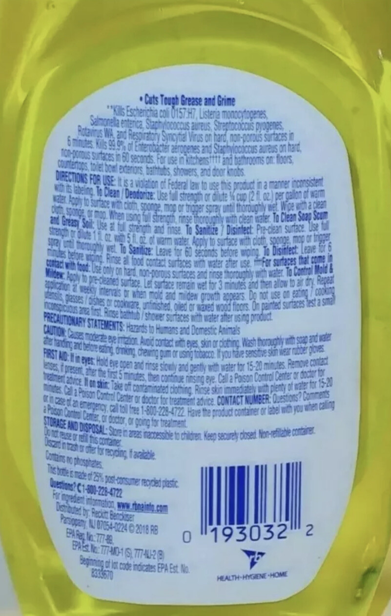 100 Bottles 10.75oz Ea Lysol Clean & Fresh Multi-Surface Cleaner,Lemon/Sunflower