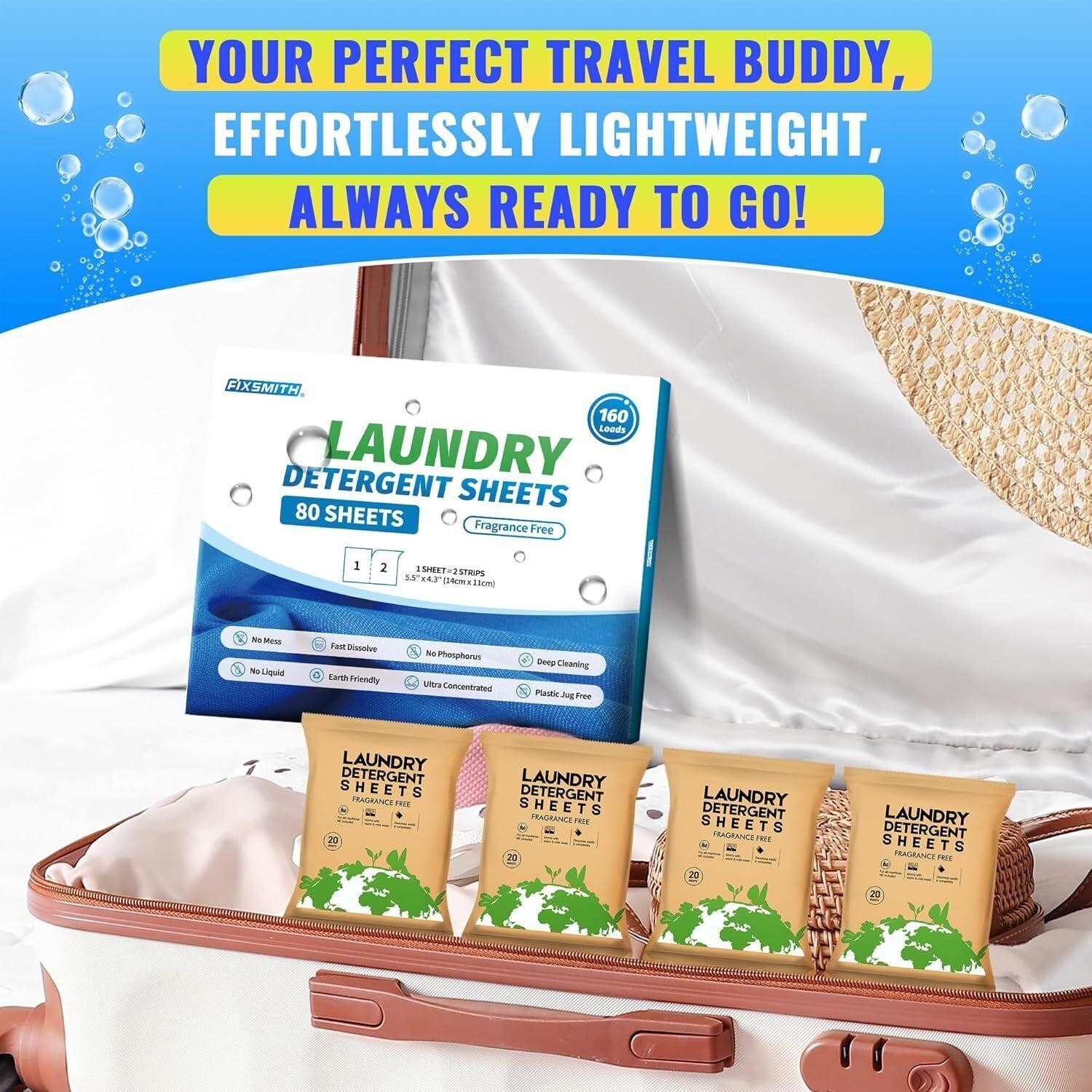 Fixsmith Laundry Detergent Sheets – 160 Loads (80 Sheets) Fragrance Free –
