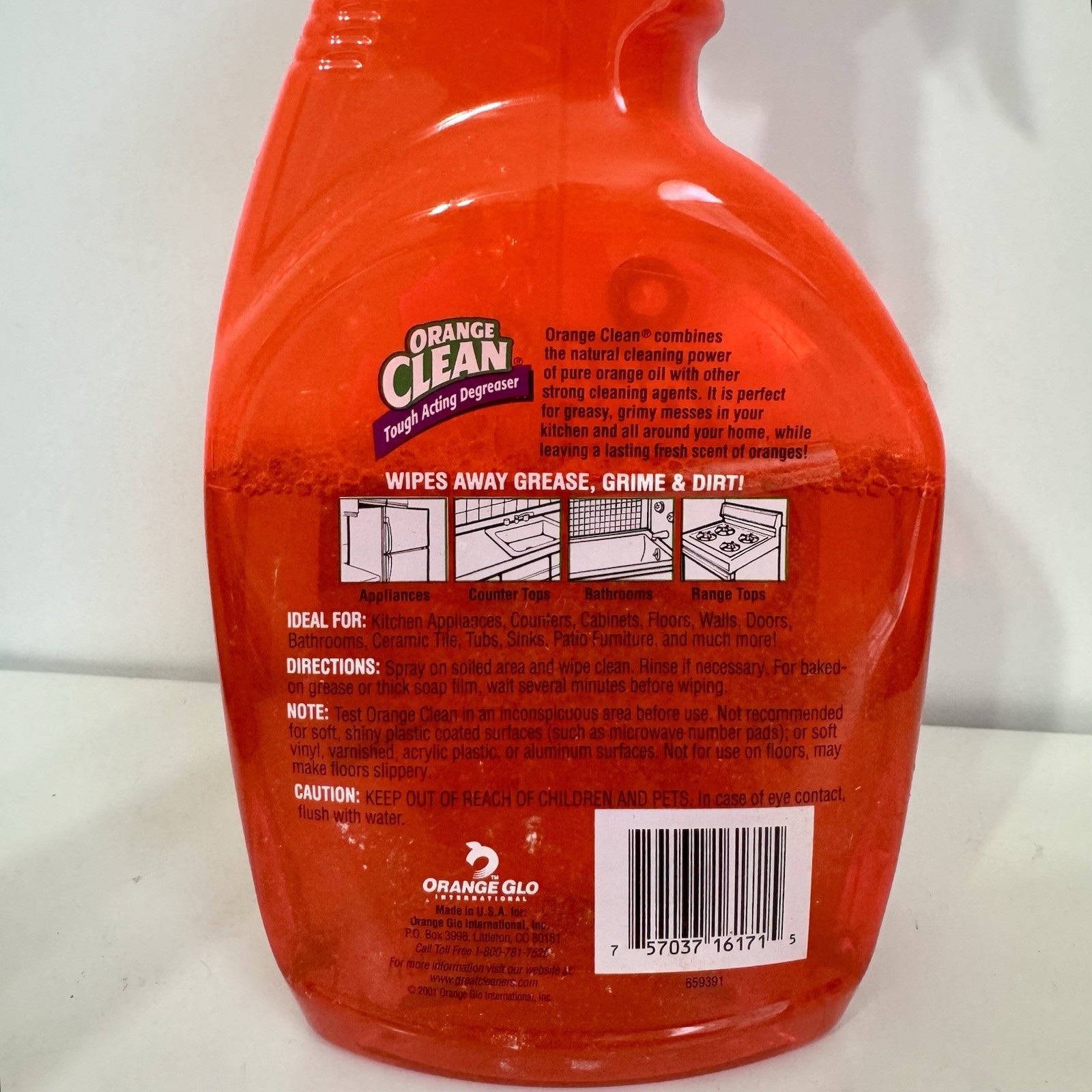 ORANGE Glo CLEAN Original Tough Acting Degreaser Cleaner Movie Prop Half Full