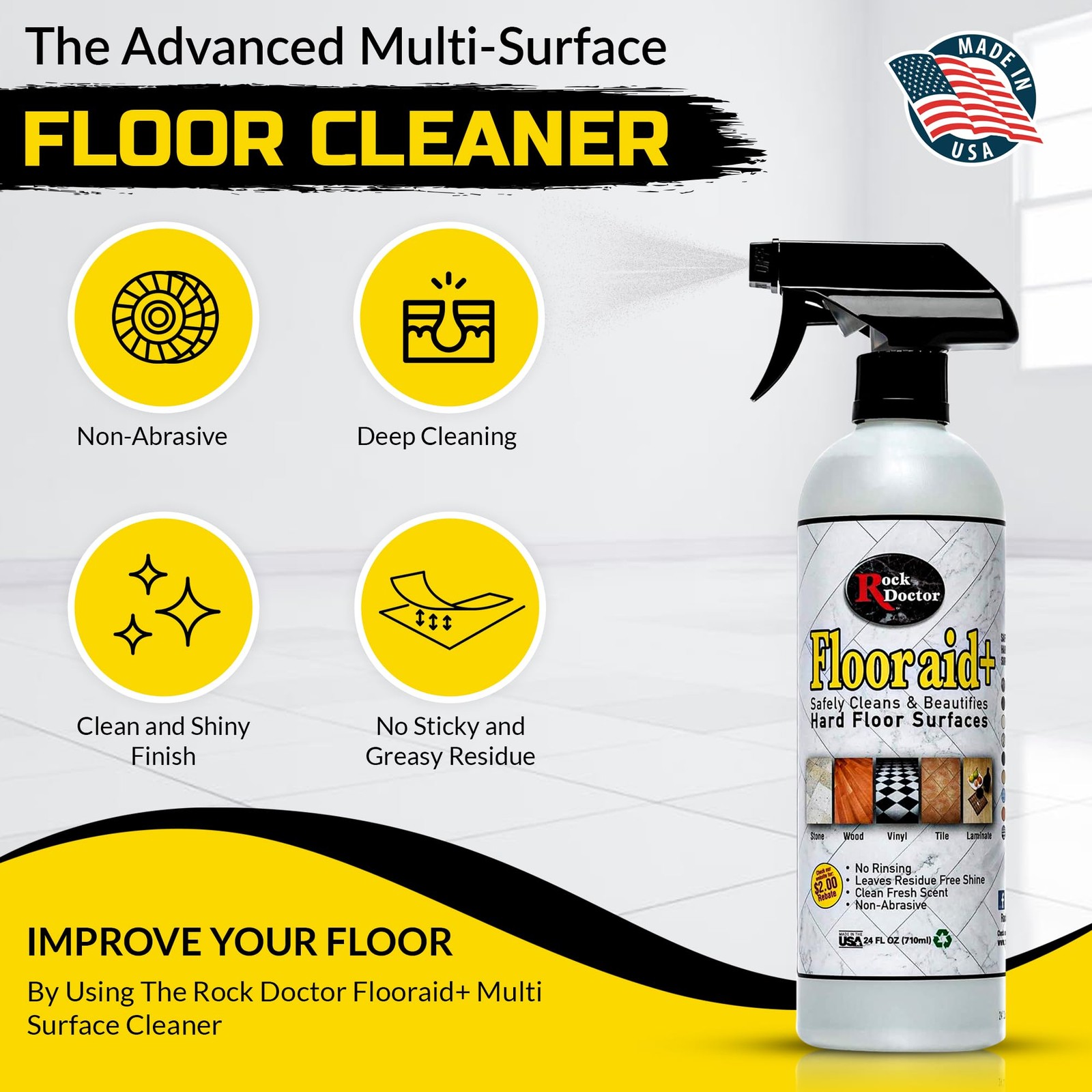 Flooraid+ Hard Floor Cleaner, Multi-Surface Formula for Tile, Stone, Laminate…