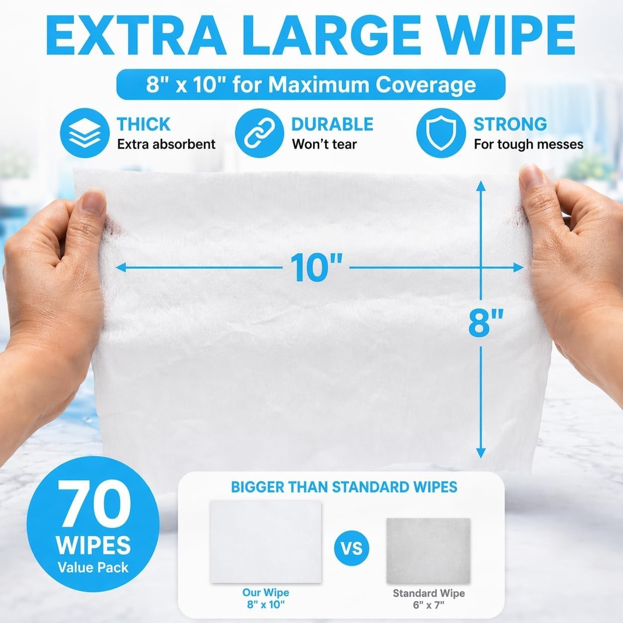 New Glass Window Cleaner Wipes 70 Count XL 8 x 10 In Ammonia Free Removes New