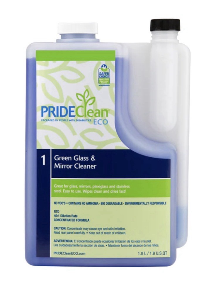 PrideClean Green Glass & Mirror Cleaner (1.8 L / 1.9 US QT) Concentrated Formula