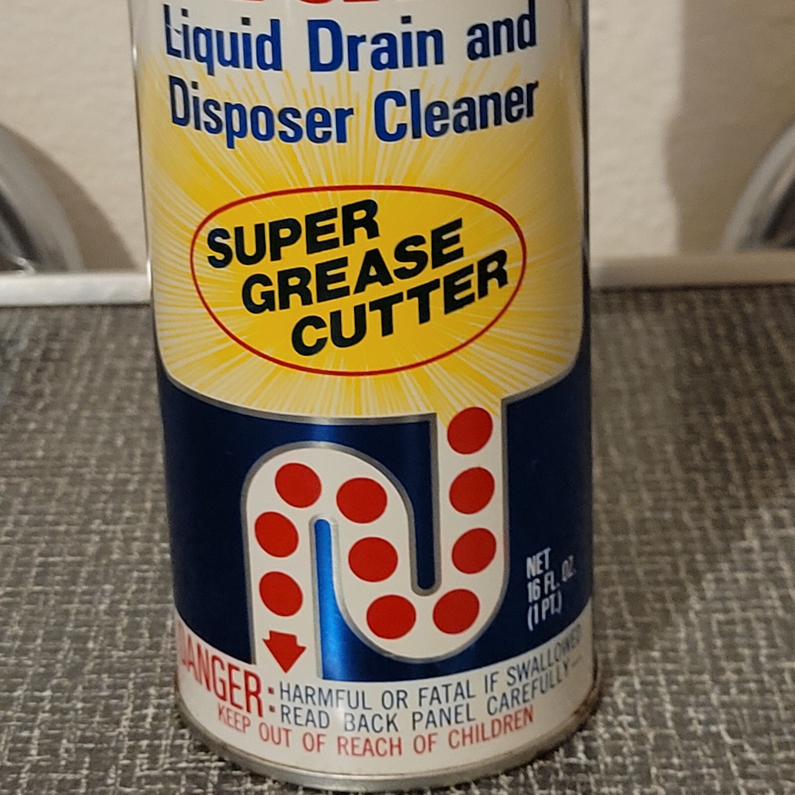NOS VTG KITCHEN Drano Liquid Drain & Disposer Cleaner Metal Cone Top Can 1971