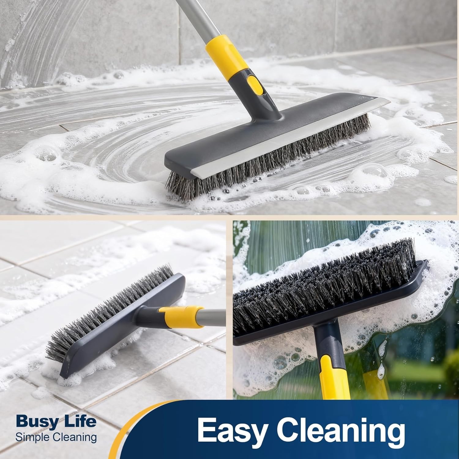 Telescopic Floor Scrub Brush 2-in-1 Stiff Bristle Shower & Patio Cleaner