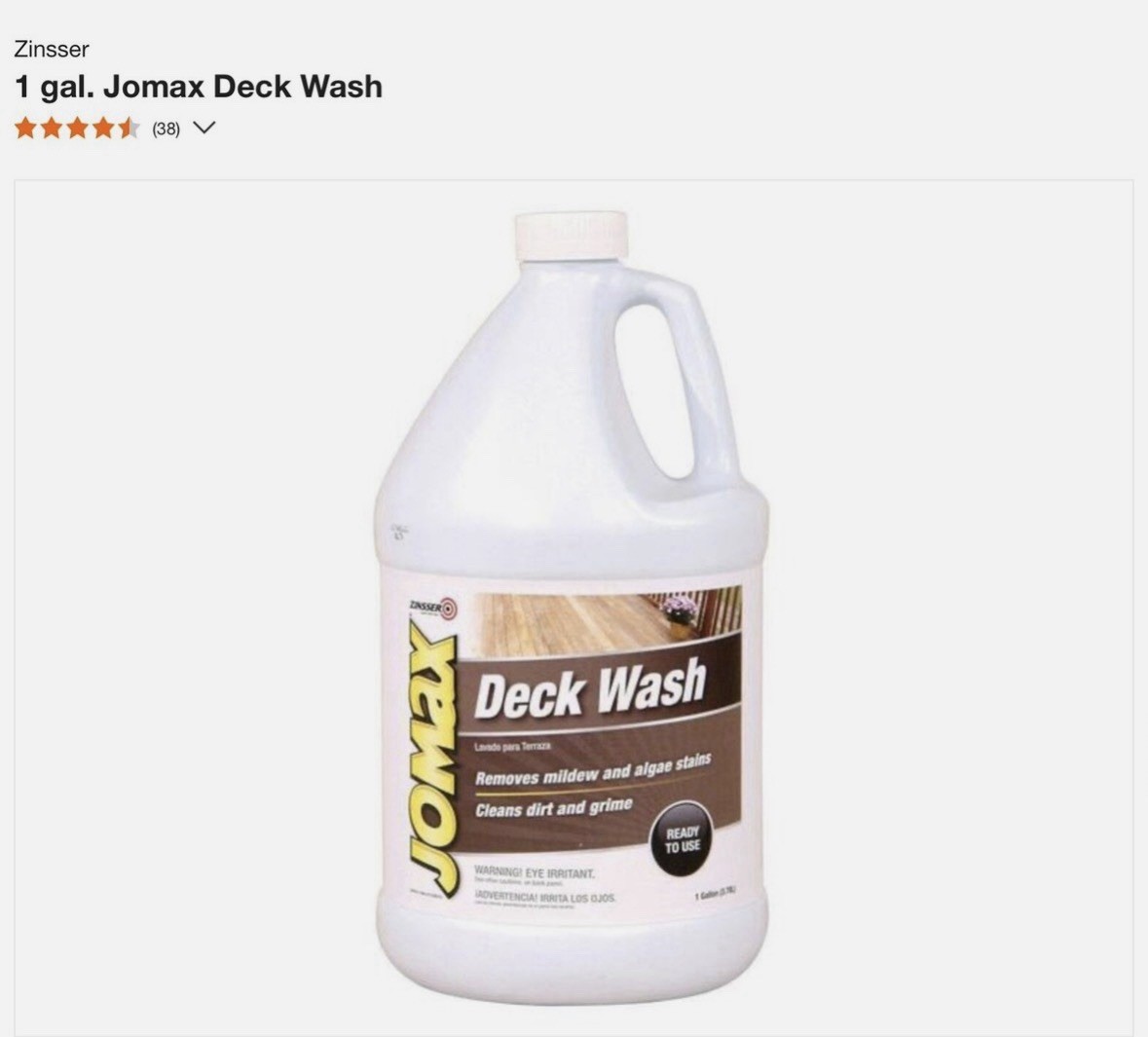 Jomax Deck & Fence Wash 1 gal Removes Mildew Algae Stains Cleans Dirt Grime