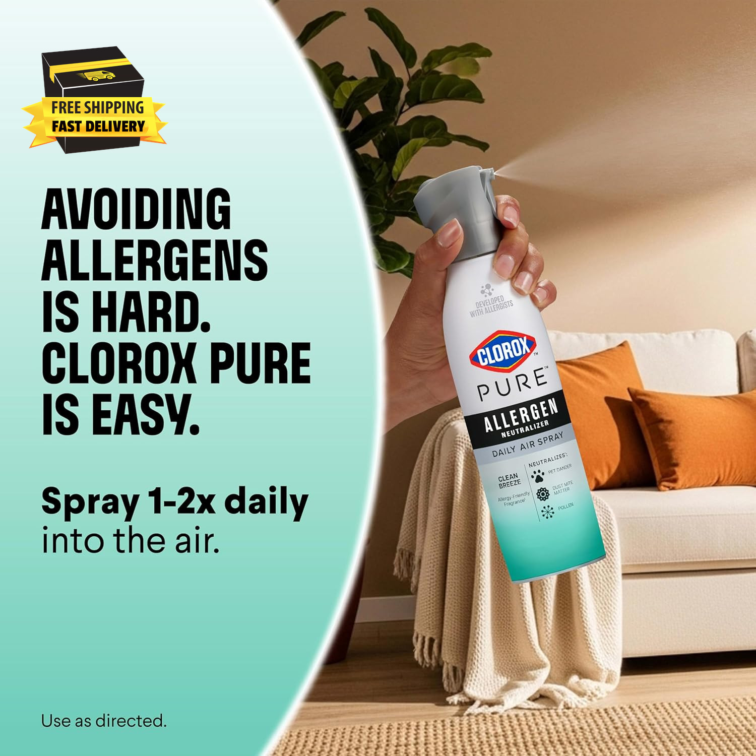 PURE Allergen Neutralizer Daily Air Spray, Clean Breeze, 8 Ounces ⭐️⭐️⭐️⭐️⭐️