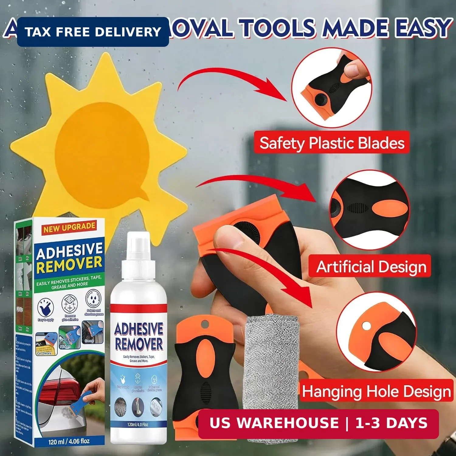 Adhesive Remover Spray, Car Sticker Remover Effortlessly Erase Multi-Surface Res