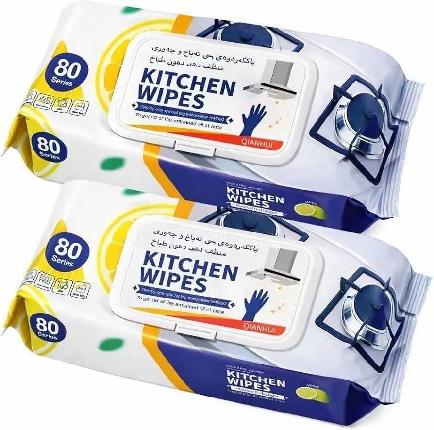 80Pcs Kitchen Cleaning Wipes Heavy Duty Degreaser Oil Stain Remover Lemon Scent
