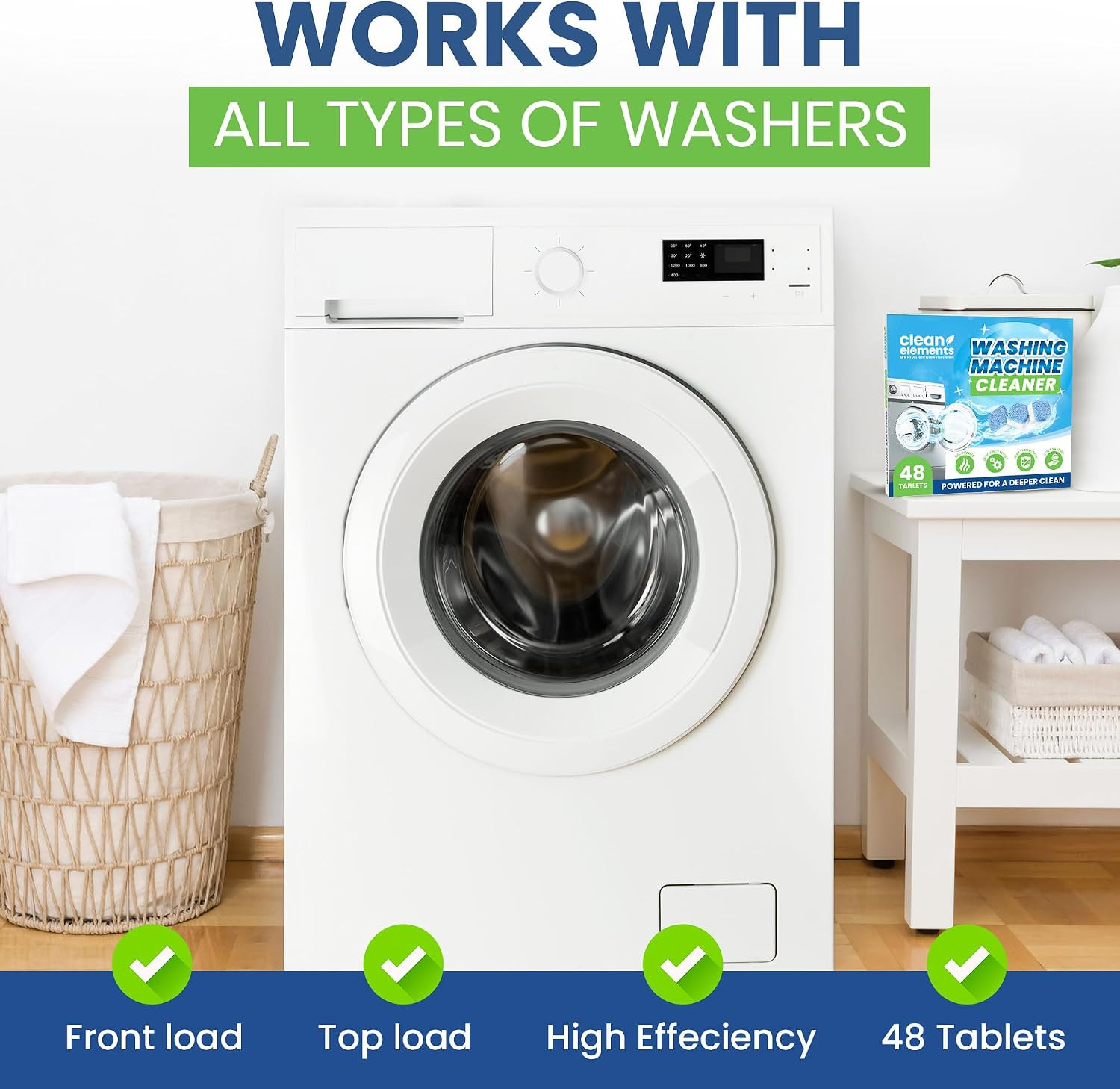 Washing Machine Cleaner Tablets 48 Pack – Deep Cleaning Descaler for HE, Front &