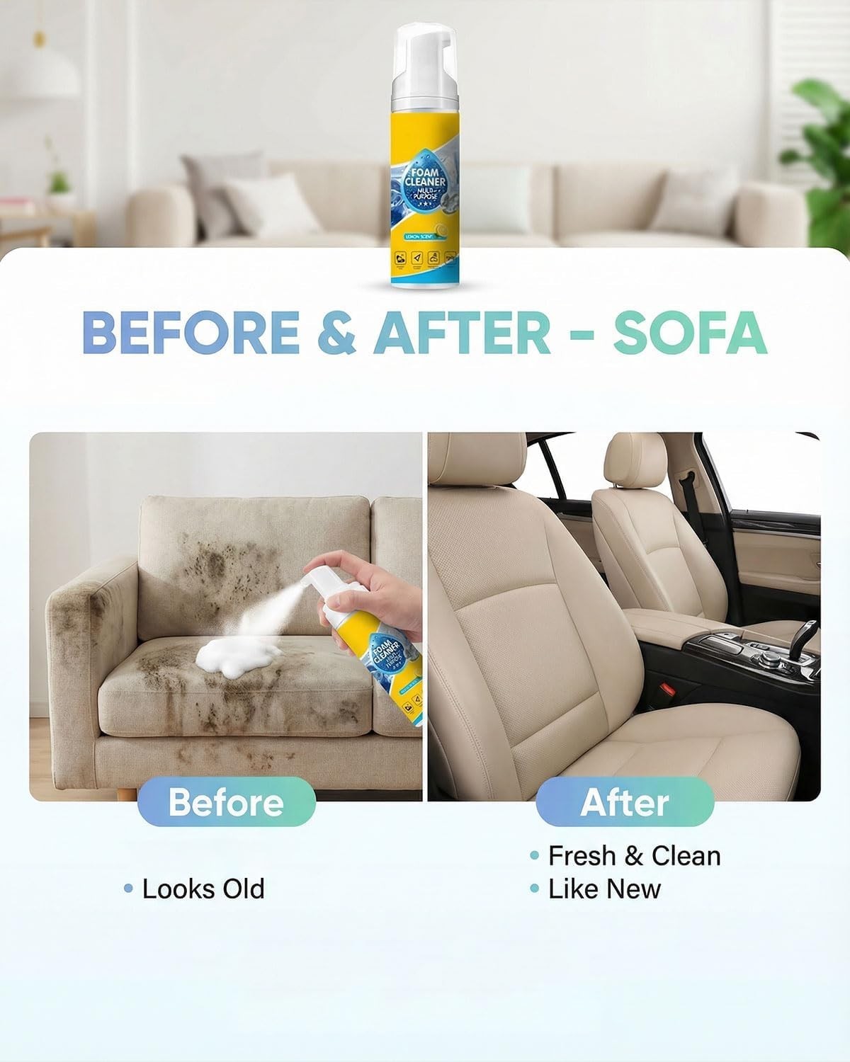 ­4-in-1 Multi-Enzyme Foam Cleaner, All-Purpose Spray 5oz with Sponge & Towel