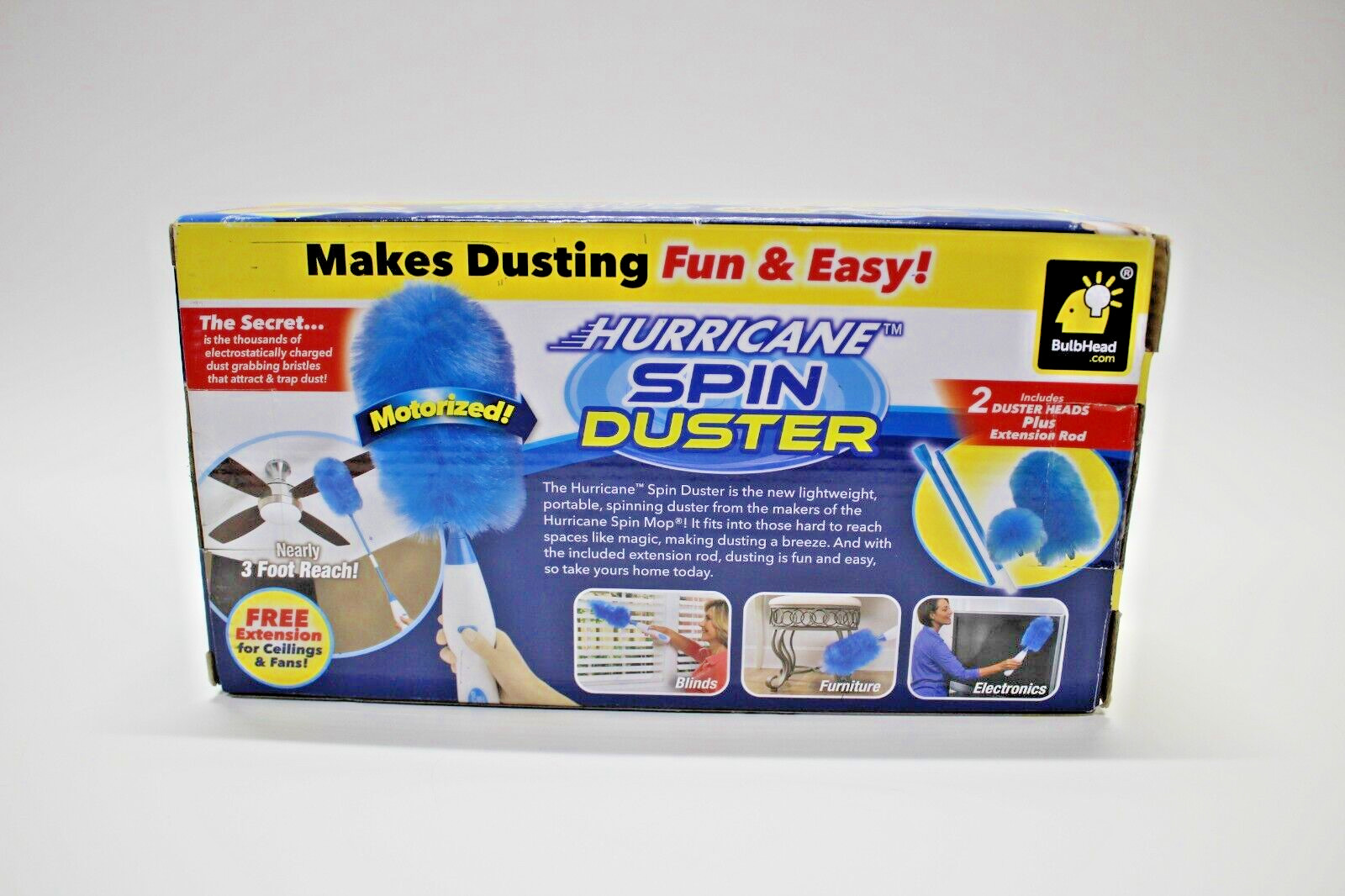 Hurricane Spin Duster Motorized Dust Wand w/ Extension Rod for Ceilings & Fans