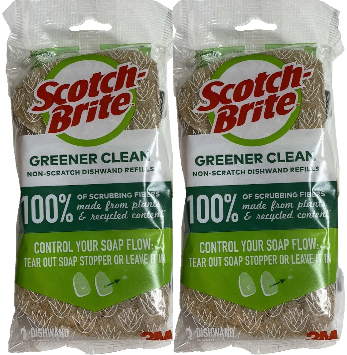 Scotch-Brite Greener Clean Non-Scratch Foam Dishwand Refill 3count OPEN Package*