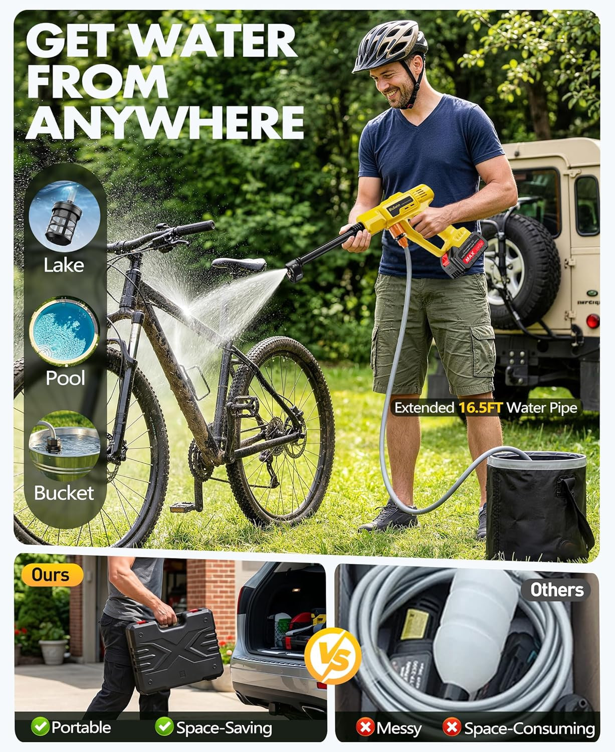Cordless Car Cleaning Tool with LCD Display, Portable Vehicle Cleaner with Brush