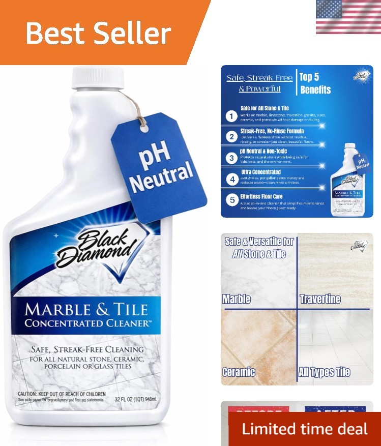 Marble & Tile Floor Cleaner Concentrate, pH Neutral, Streak-Free & No-Rinse F…