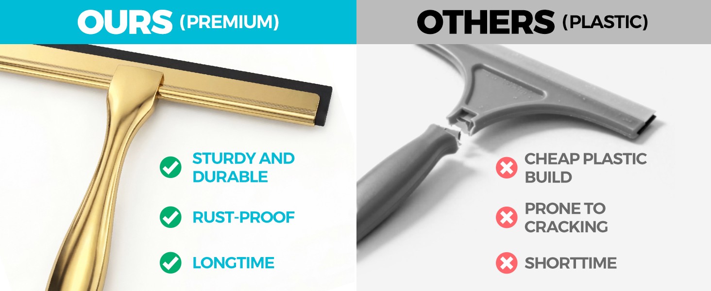 12-Inch Golden All-Purpose Shower Squeegee for Shower Doors, Tile Shower Walls,