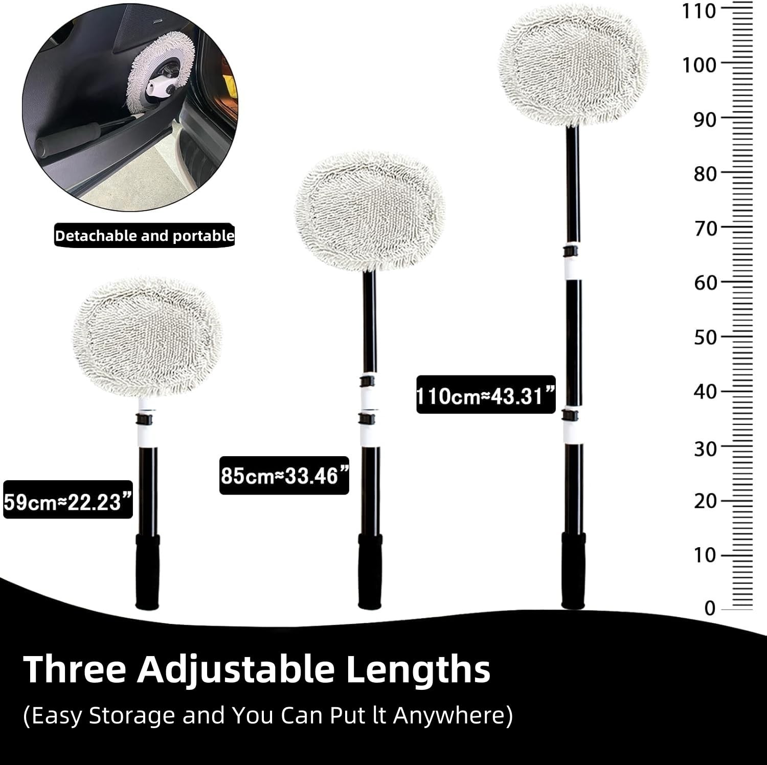 15° Curved Car Wash Brush with Long Handle 43″ Microfiber Cleaning Mop Telesc…