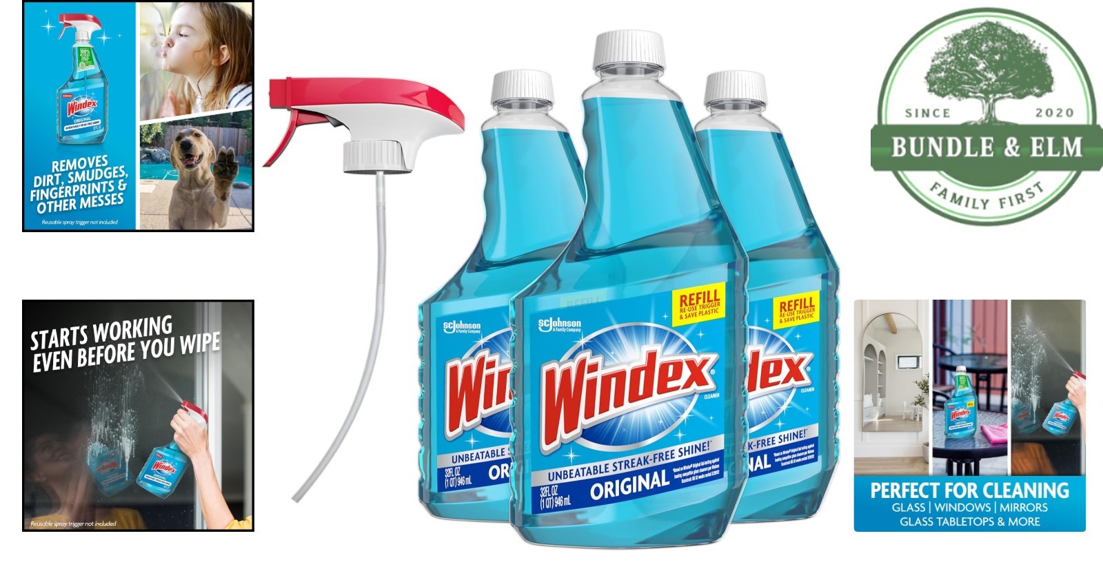 Three 32 Oz Bottles of Streak Free Glass Cleaner with Eco-Friendly Trigger