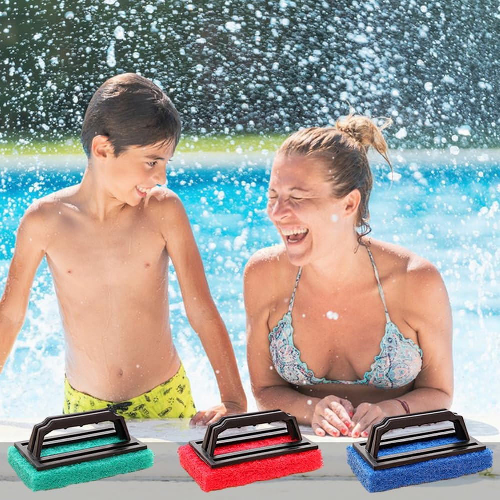 3Pc Handheld Pool Scrub Brush Sponge Pad Bathroom Tile Tub Sink Spa Step