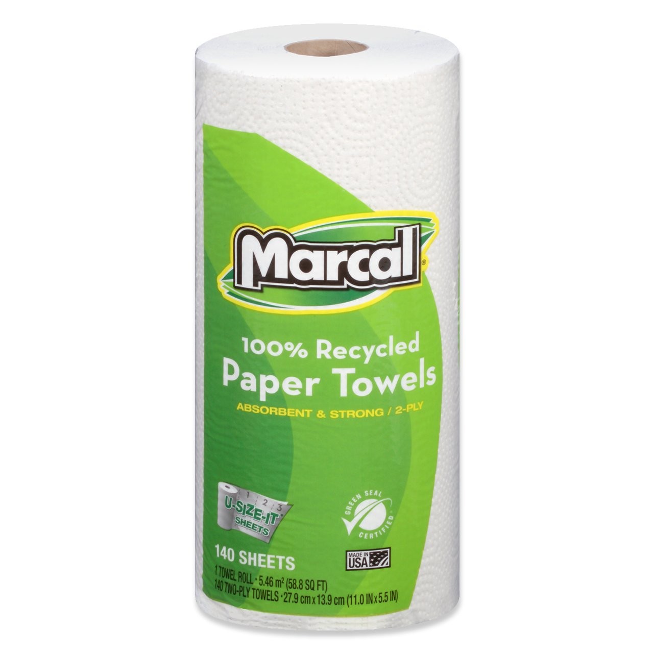 Marcal Paper Towels U-Size-It Sheets 2 Ply 140 Sheets Per Roll 100% Recycled –