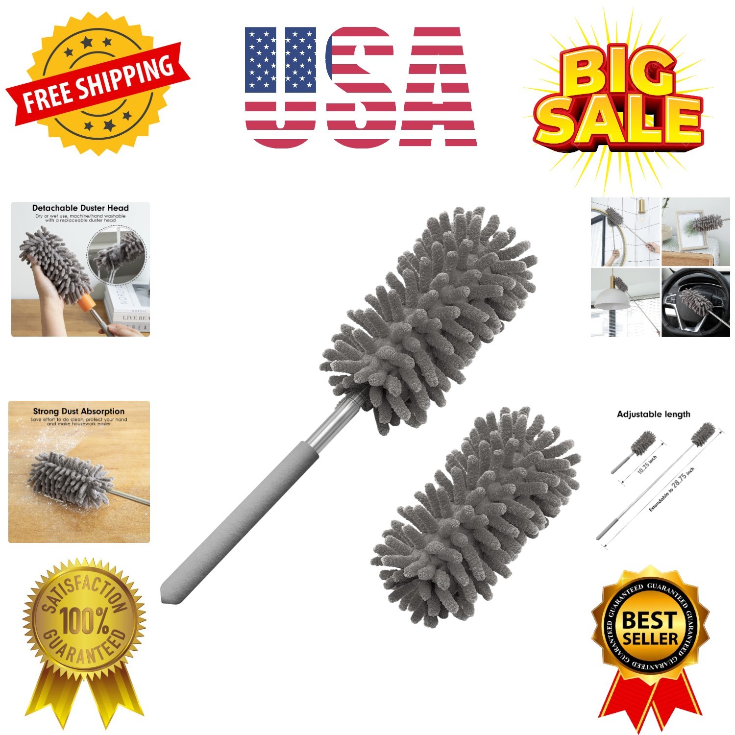 Microfiber Duster for Cleaning, Hand Washable Dusters with 2pcs Replaceable M…