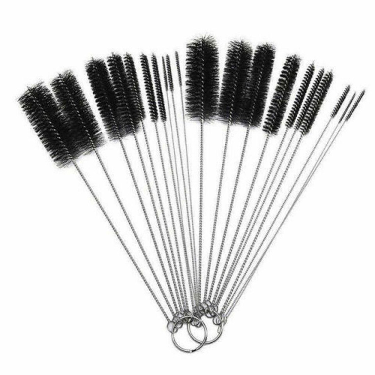 Nylon Straw Brush Cleaner Bottle Tube, Stainless Steel, 10PCS