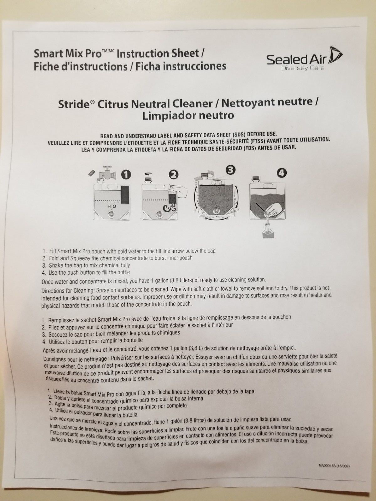 Diversey Stride Neutral Cleaner, Citrus Scent, Smart Mix Pro Bag, 2 Pack
