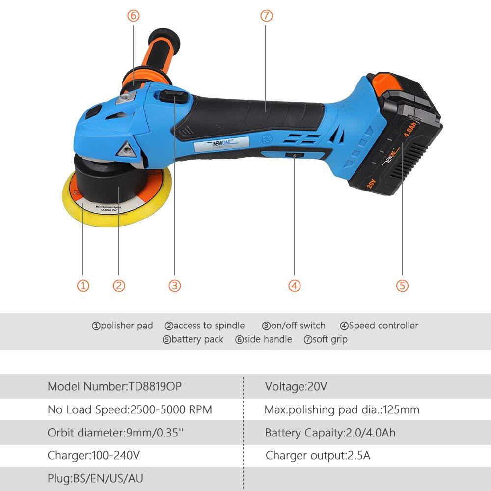 20v Cordless Round Orbital Polisher Dual Action Buffer Polisher 5inch6 Variable