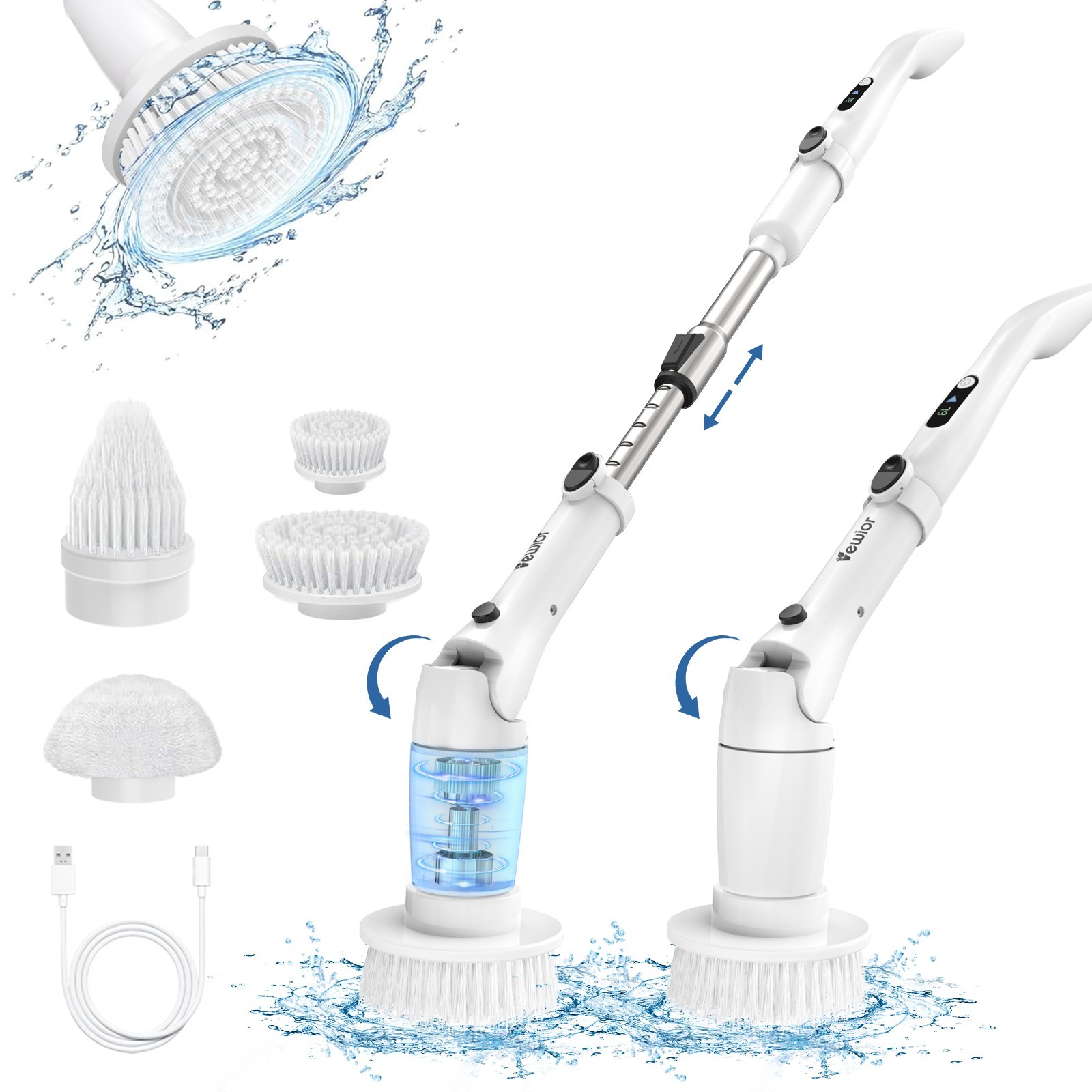 Electric Spin Scrubber Cordless Cleaning Brush with 3 Adjustable Angle 2 Speeds
