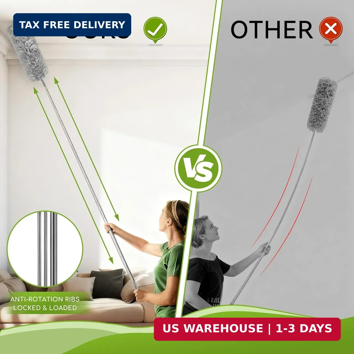 100-inch Duster with Extension Pole, 9-in-1 Cobweb Duster Kit Includes Spider We