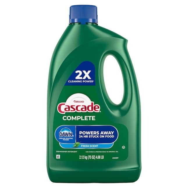 Dishwasher Gel Detergent, Cascade Complete with Dawn 75 Oz, Fresh Scent