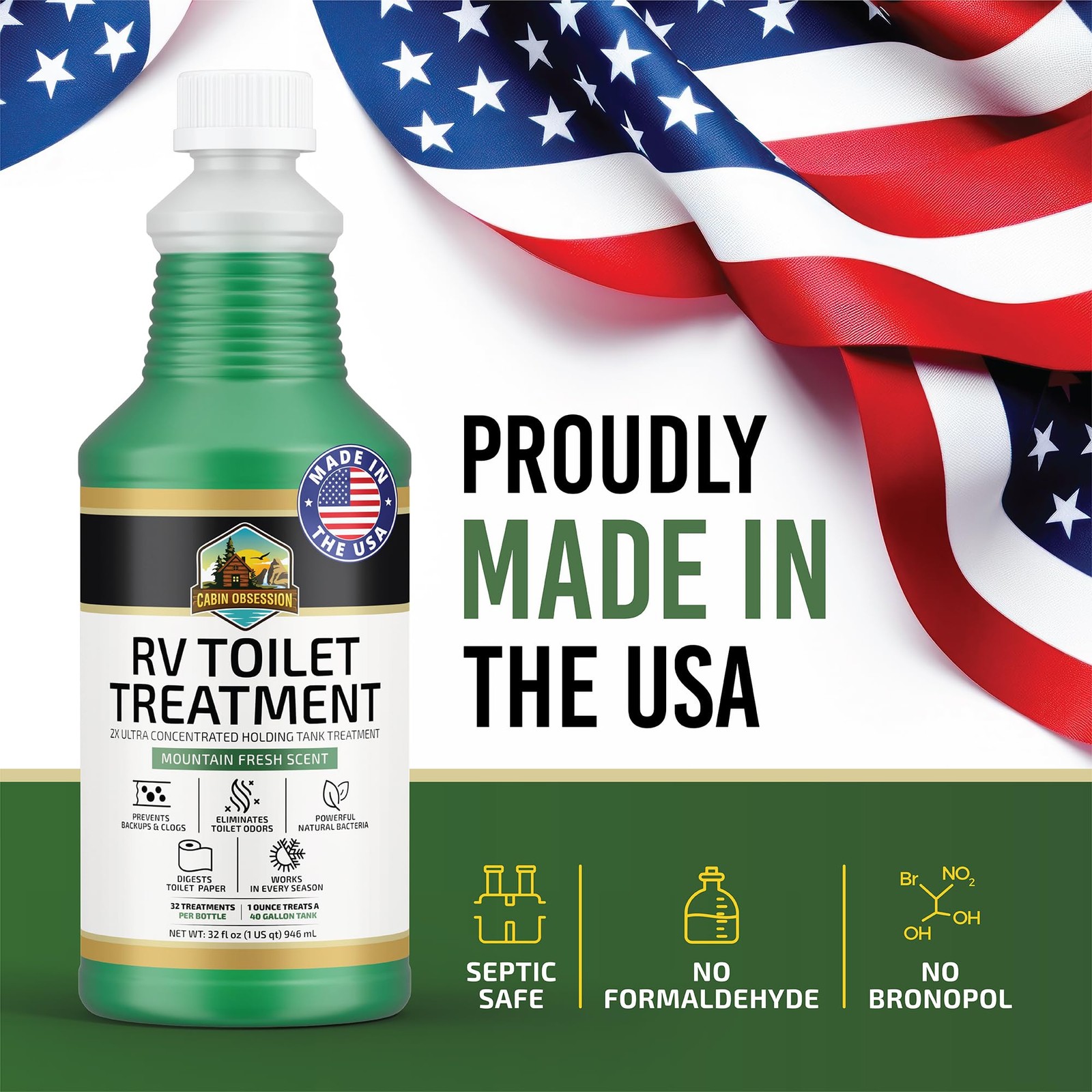 Cabin Obsession RV Toilet Treatment (32 oz) – 2x Ultra Concentrated Liquid RV…