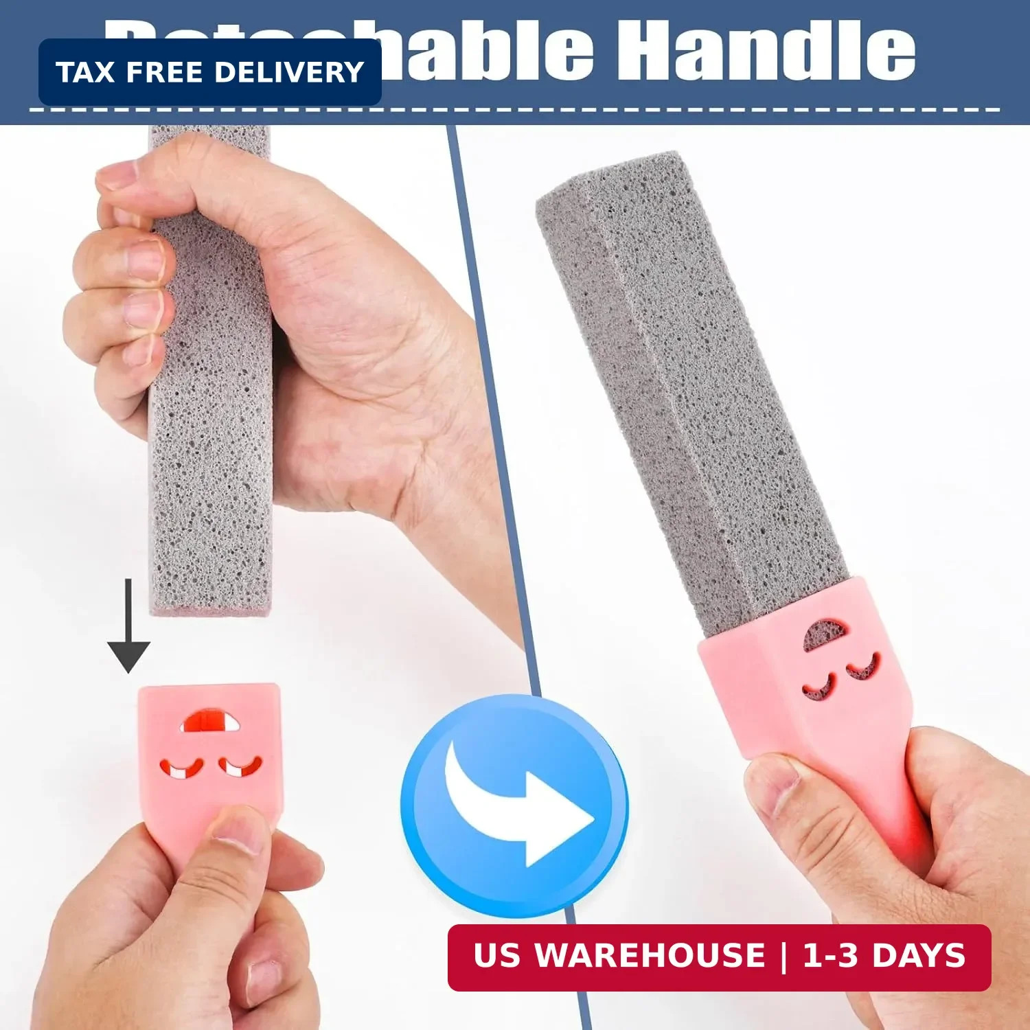 8 Pack Pumice Stone Scouring Sticks with 2 Universal Handles, Grey Pumice Stone
